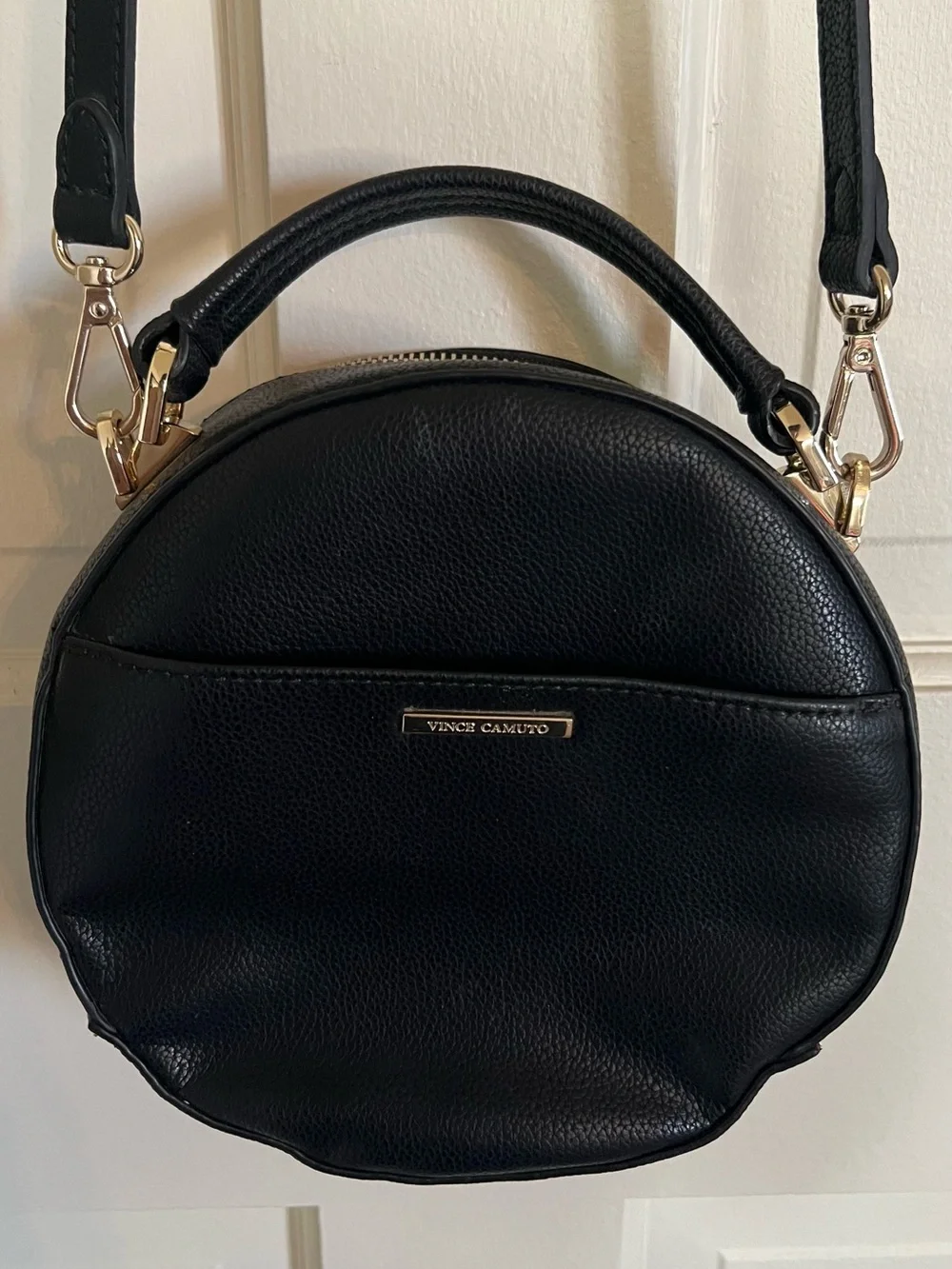 Vince Camuto Black Round Pebbled Leather Crossbody